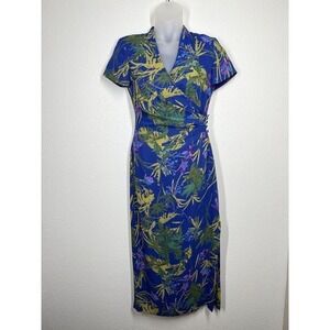 David Warren Faux Wrap Midi Maxi Dress 8 Vintage Tropical Floral Chiffon